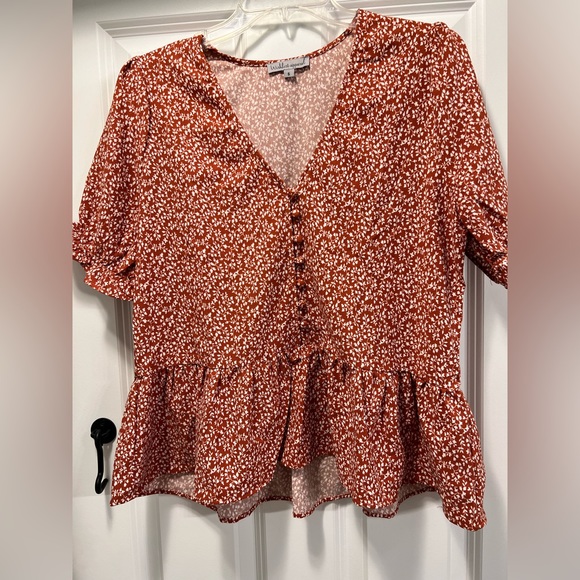 EUC worn once, burnt orange peplum top. - Picture 1 of 2